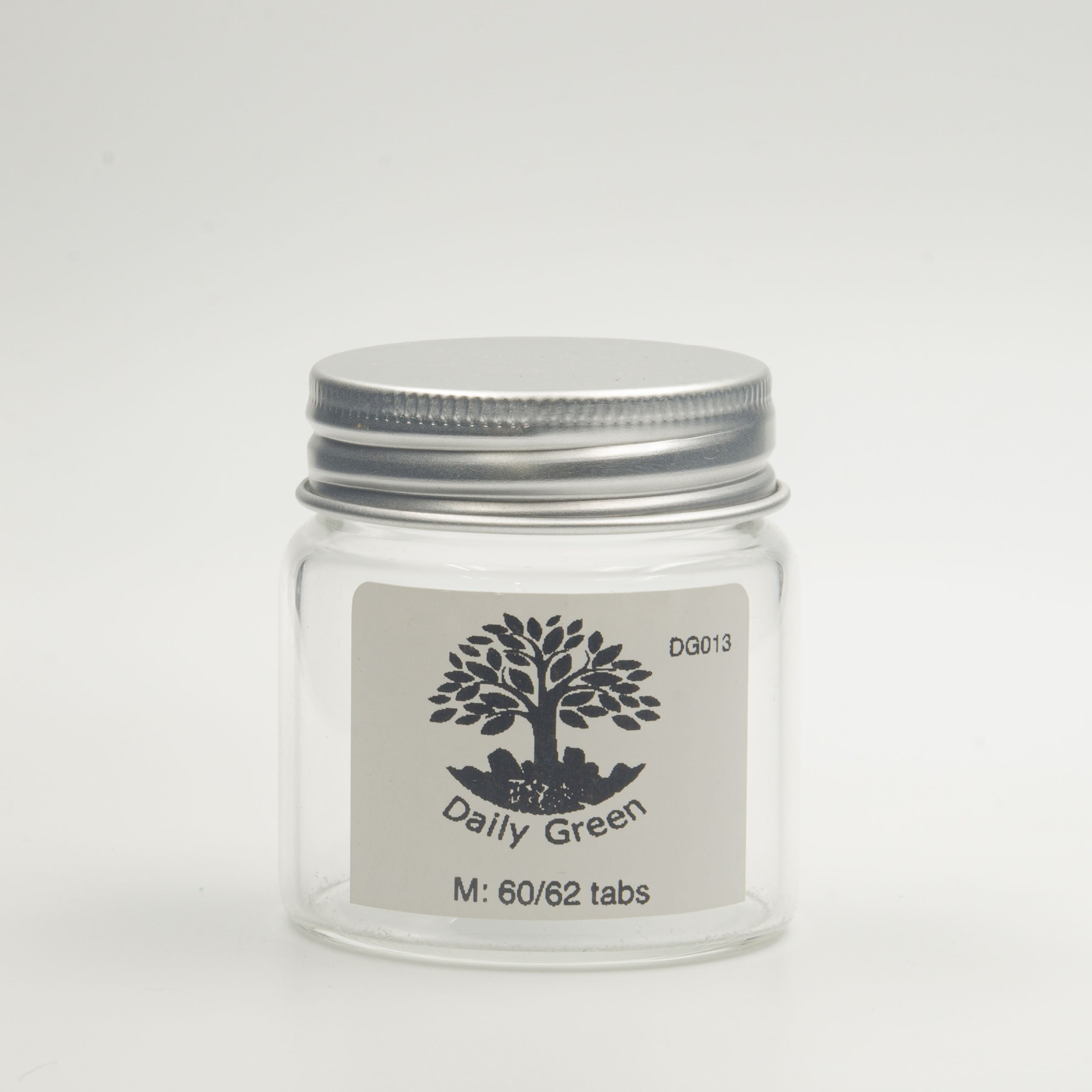 Flacon en verre DG-013, 60/62 comprimés de dentifrice/bain de bouche